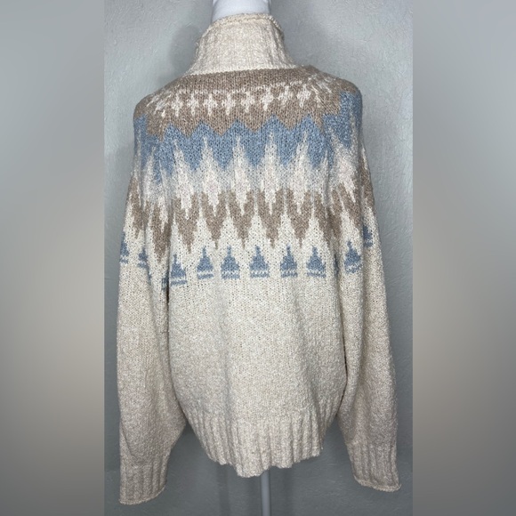 American Eagle Fair Isle Cream Blue Turtleneck Knit Sweater Cozy Winter Size Lg - Picture 11 of 13